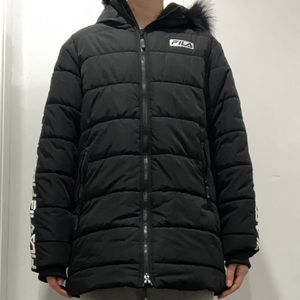 Black Fila puffer jacket with hood